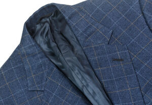 Bullock & Jones Blazer Mens 41 Blue Plaid Silk Linen Wool Two-Button Classic Fit